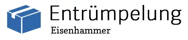 Logo der Entrümpelung Heinsberg mit blauem Karton-Symbol und Schriftzug Eisenhammer für professionelle Haushaltsauflösungen und Firmenräumungen